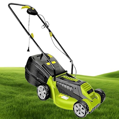 Balayeuse à gazon poussée de 13 pouces, déchaumeuse électrique filaire, roues en caoutchouc robustes et hauteur de tonte réglable, tondeuse à gazon légère à conducteur marchant, pour jardin, pelouse