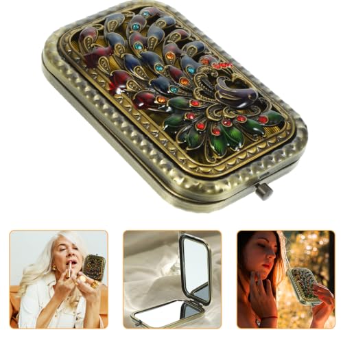 FRCOLOR Kompakter Kosmetikspiegel Vintage Doppelseitiger Kosmetikspiegel Antiker Klappbarer Taschenspiegel Kosmetischer Spiegel für Geldbörse für Frauenhandtasche
