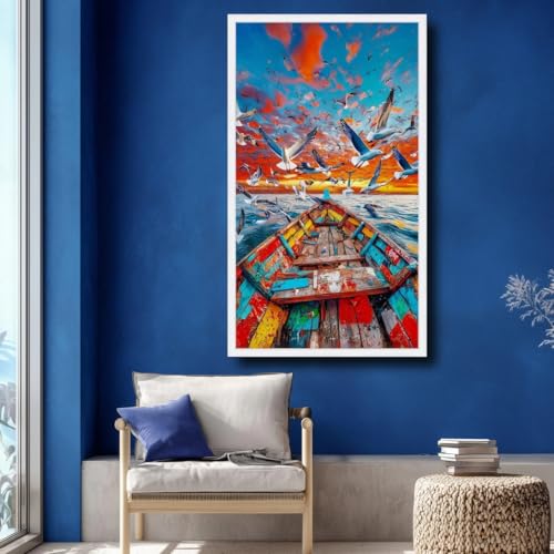 Bateau sur l'ocean au coucher de soleil toile decorative pour chambre apaisante