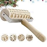 Wooden Christmas Embossing Pattern Rolling Pin, Laser Engraved Pastry Pizza Baking Roller Pin for Christmas Cookies Baking Non Stick (Christmas Tree)