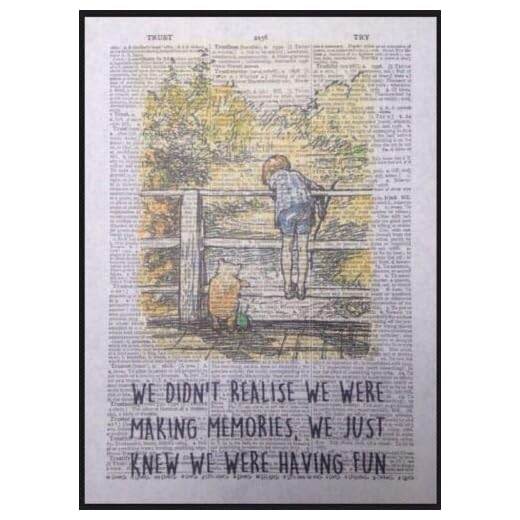 Parksmoonprints Nalle Puh minnen citat tryck vintage ordbok sida bild väggkonst kärlek gåva (original ordboksida - 19 x 25 cm)