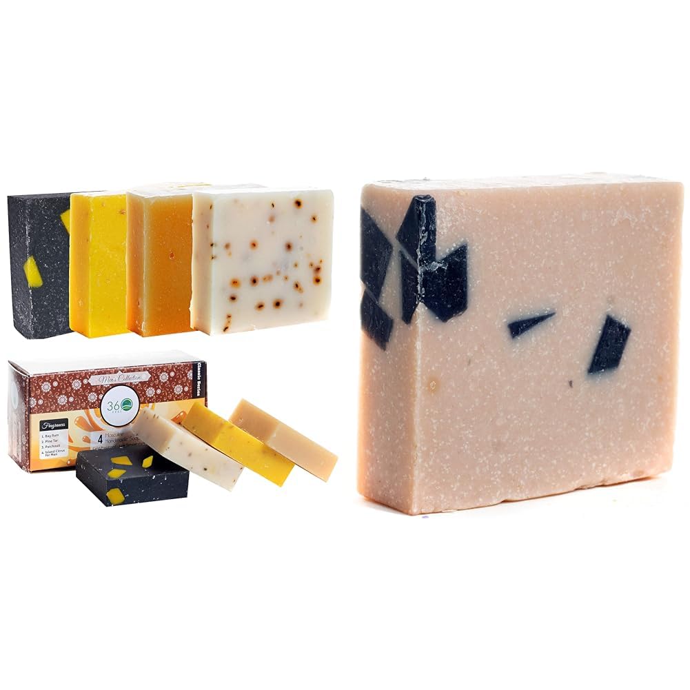 360Feel Men's Soap bar Handmade -Masculine fragrance-, Patchouli, Pine Tar with Charcoal Beeswax & Dead Sea Mud Soap -5oz Castile Handmade Soap bar -Activated Charcoal, Sea Salt