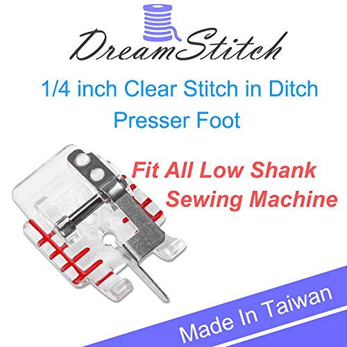 DREAMSTITCH 1/4 inch (Quarter Inch) Clear Stitch in Ditch Presser Foot Snap On Straight Stitching Fits for Brother, Singer, Babylock, Bernette, Elna, Viking Sewing Machine - Thumbnail 4