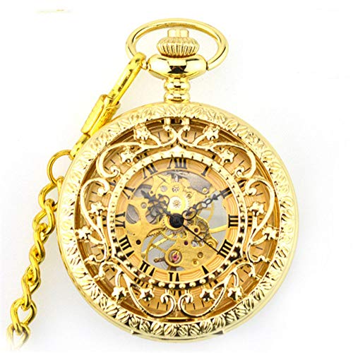 HODAGES Reloj de Bolsillo Steampunk Flores talladas Hombres Mujeres Cuerda Manual Reloj de Bolsillo mecánico Relojes de Lujo con números Romanos Retro, Negro (marrón)