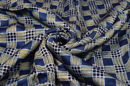 Image of Ethnics of Kutch Womens's Ajrakh Modal Silk Natural Dye Hand Block Print Unstitched Kurta Fabric
