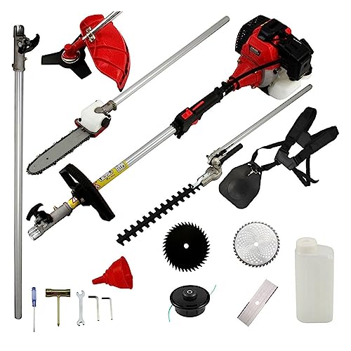 Cortasetos, Cortacésped Motor de Gasolina 1.75KW 52cc Cortasetos de jardín 5 en 1 Desbrozadora de Gasolina Desbrozadora de Motosierra