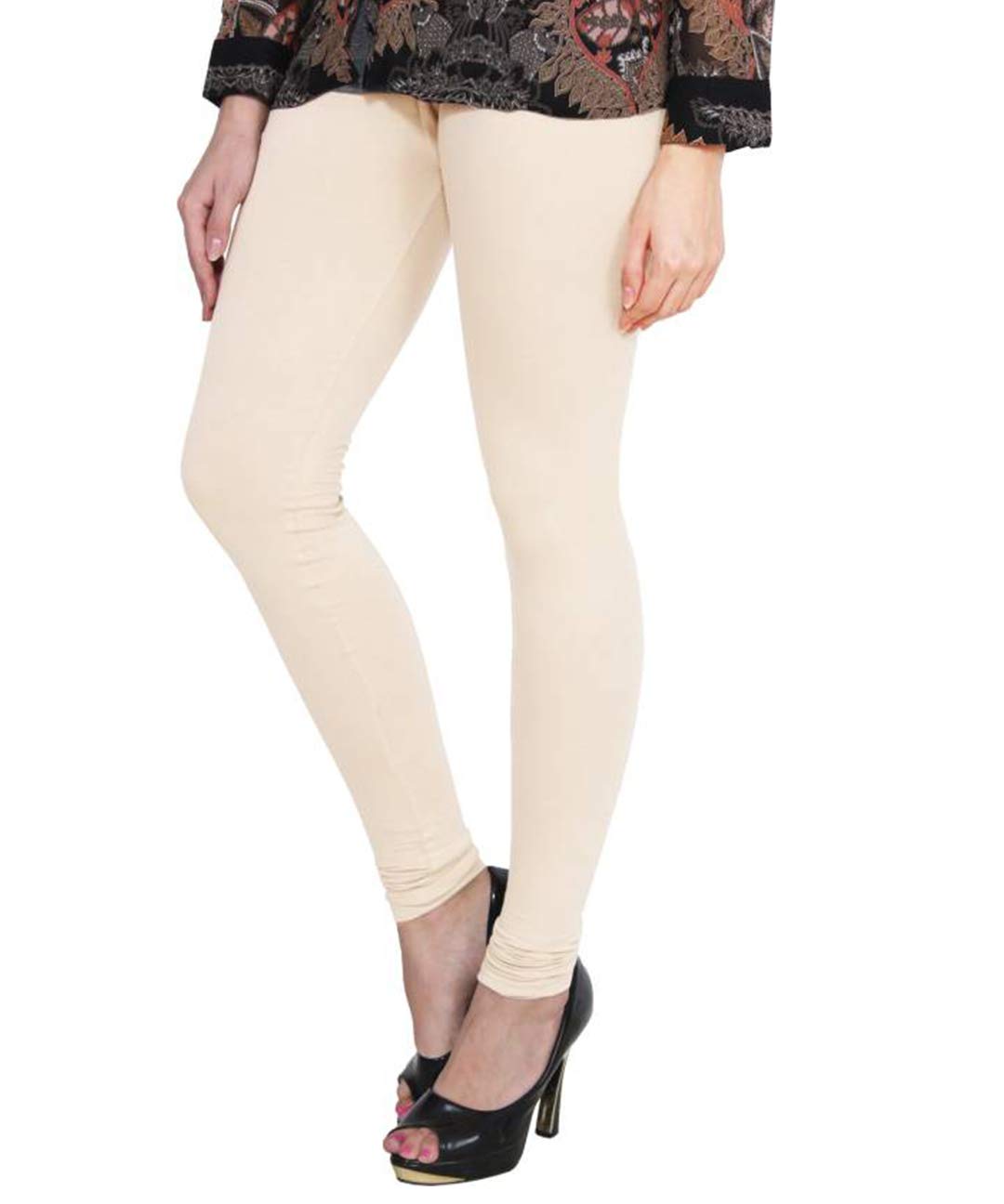 clarita Women's Cotton Stretch Churidar Leggings Free Size Beige-picture-10