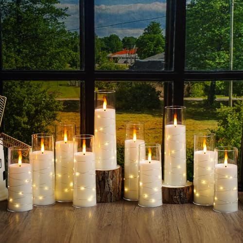 Image of Sasigeiaa Flameless Candles with Embedded Star String - Battery Operated LED Candles, with Remote,12 White Flickering Candles for Christmas, Weddings, Home Decor & Party,(D 2.3 inchxH 5 inch 6 inch 7 inch)