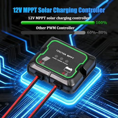 Controlador de carga solar inteligente de 12V, sistema MPPT portátil e impermeable para litio 4