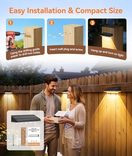 LETMY Solar Fence Lights Outdoor Waterproof, 8 Pack Warm White & 9 Fixed Colors & Color Changing Fence Lights Solar Powered, Solar Lights Outdoor Fence for Outside Backyard Railing Patio Wall Deck - 2