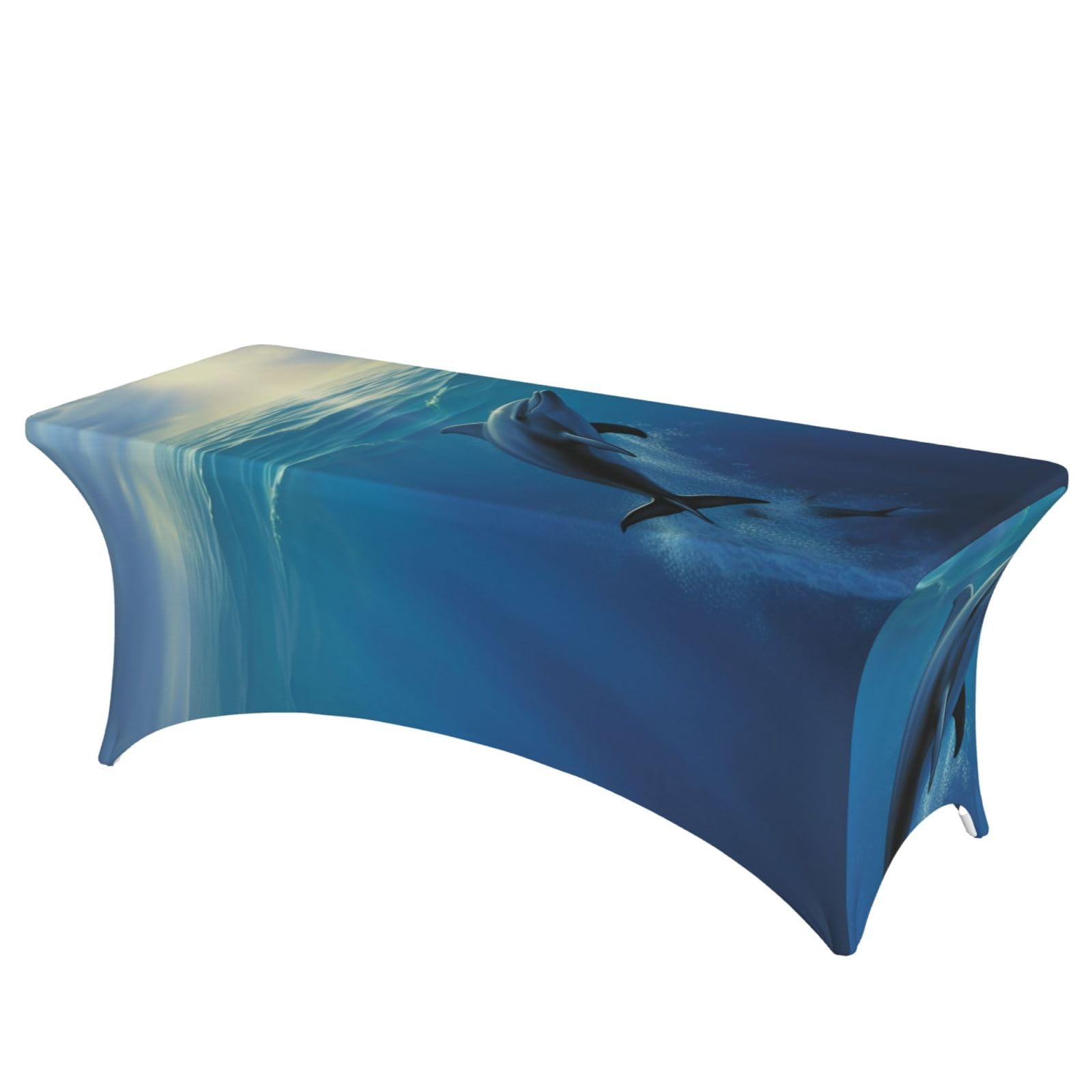 DWVTSLH 6FT Spandex Table Covers for Rectangle Tables, Wrinkle Resistant Stretch Tablecloths, Ultimate Fitted Dolphin Table Cloth for Party, Wedding, Banquet