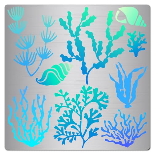 GORGECRAFT 16 * 16cm Seaweed Stencils Ocean Creatures Stencil Metal Journal Stencil Shells Stencils Stainless Steel Template Tool for Wood Burning Pyrography and Engraving Scrapbooking Crafting Diy