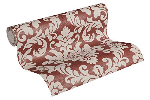 Livingwalls Carta da parati in tessuto non tessuto Diamonds con decorazioni barocco, 10,05 m x 0,53 m, beige metallizzato rosso, Made in Germany 372705 37270-5