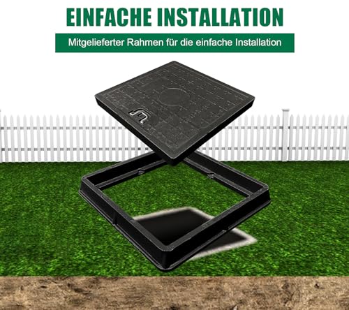 NATOTELA 450x450mm GFK Schachtabdeckung und Rahmen Nettoöffnungsgröße 350x350mm Äußere Rahmengröße 460x460mm Größe des Deckels 400x400mm Schachtdeckel Kanaldeckel für Fussgängezonen Höfe Garten usw.