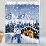 ubnlkto Christmas Shower Curtain, Winter Season Snowman Snowflake Bathroom Curtain, Merry Christmas Bathroom Decoration Bathroom Decor Curtain with 12 Hooks 72x72 Inches