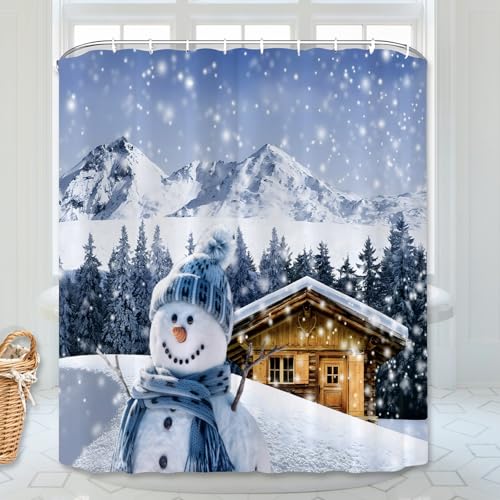 ubnlkto Christmas Shower Curtain Winter Season Snowman Snowflake Bathroom Curtain Merry Christmas Bathroom Decoration Bathroom Decor Curtain with 12 Hooks 60x72 Inches