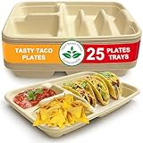 3-Taco & 2-Sides Taco Plates, Disposable Paper Plates with Dividers โ 25 PACK | Taco Tray for Party, Fiesta Taco Holder, Taco Stand for Taco Tuesday & Taco Bar, Microwave-Safe Taco Plates (25 Plates)