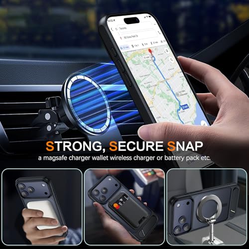 Image of DOMAVER for iPhone 17 Pro Max Case Compatible with Mag Safe, Military-Grade Protection with Built-in Kickstand, Slim Translucent Matte Back Protective Phone Cover for iPhone 17 Pro Max 6.9 inch, Black