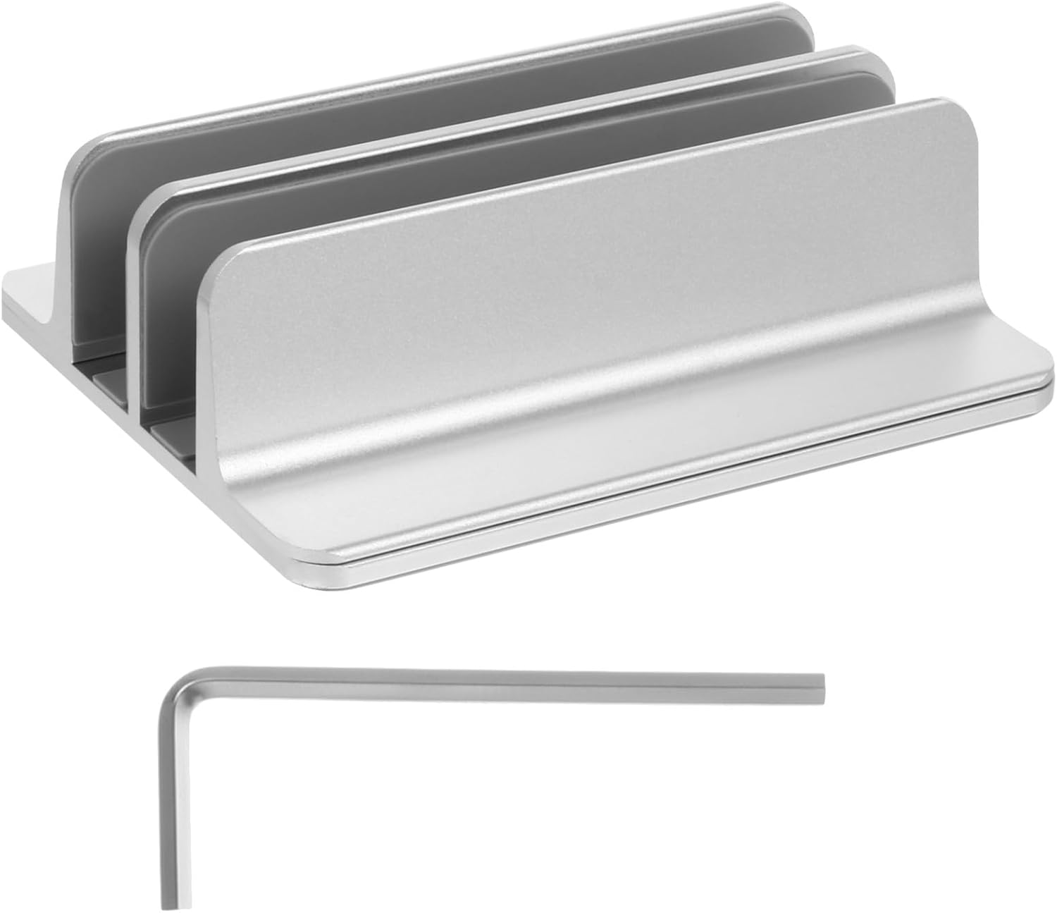 PRETYZOOM Vertical Laptop Stand Dual Slot Aluminum Alloy Desk Holder for Laptop and Tablet, Space-Saving Vertical Dock Compatible with Surface Devices, Silver Desktop Organizer for Office