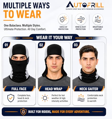 Image of AUTOFRILL Balaclava for Men - Full face mask for Bikers Helmet Liner & Head Cover for Men Breathable Mask for Motorcycle Riding & Cycling