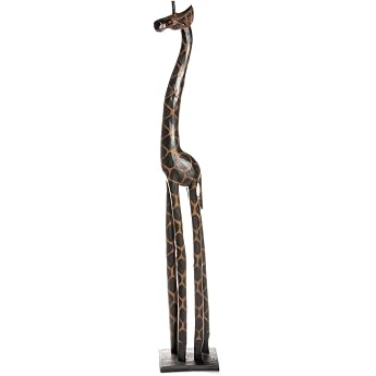 100 cm Wooden Giraffe Decorative African Style Handmade Fair Trade Dark Simple + Lucky Charm Bracelet