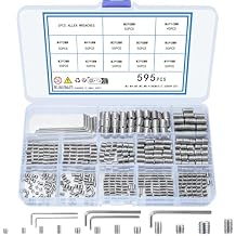 595pcs Set Screws Assortment Kit, Allen Head Grub Screws, M3 M4 M5 M6 M8 Metric Hex Socket Head Headless Screw,Internal Cup-Point Screw Set, 12 Sizes, Include 5 Pcs Wrenches