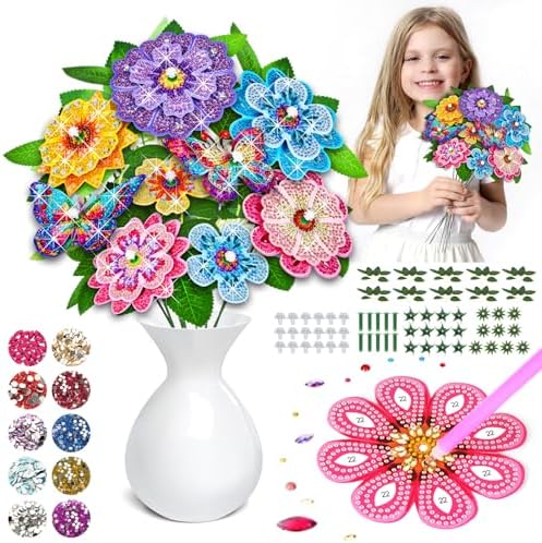 Crafts for 7 8 9 10 11 12 Year Old Girl Gift Ideas: Diamond Painting Gifts for 8-12 Year Old Girls Boys, DIY Butterfly Bouquet Making Diamond Art Kits for Kids Teens Adults Cadeau Fille 8-10 Ans