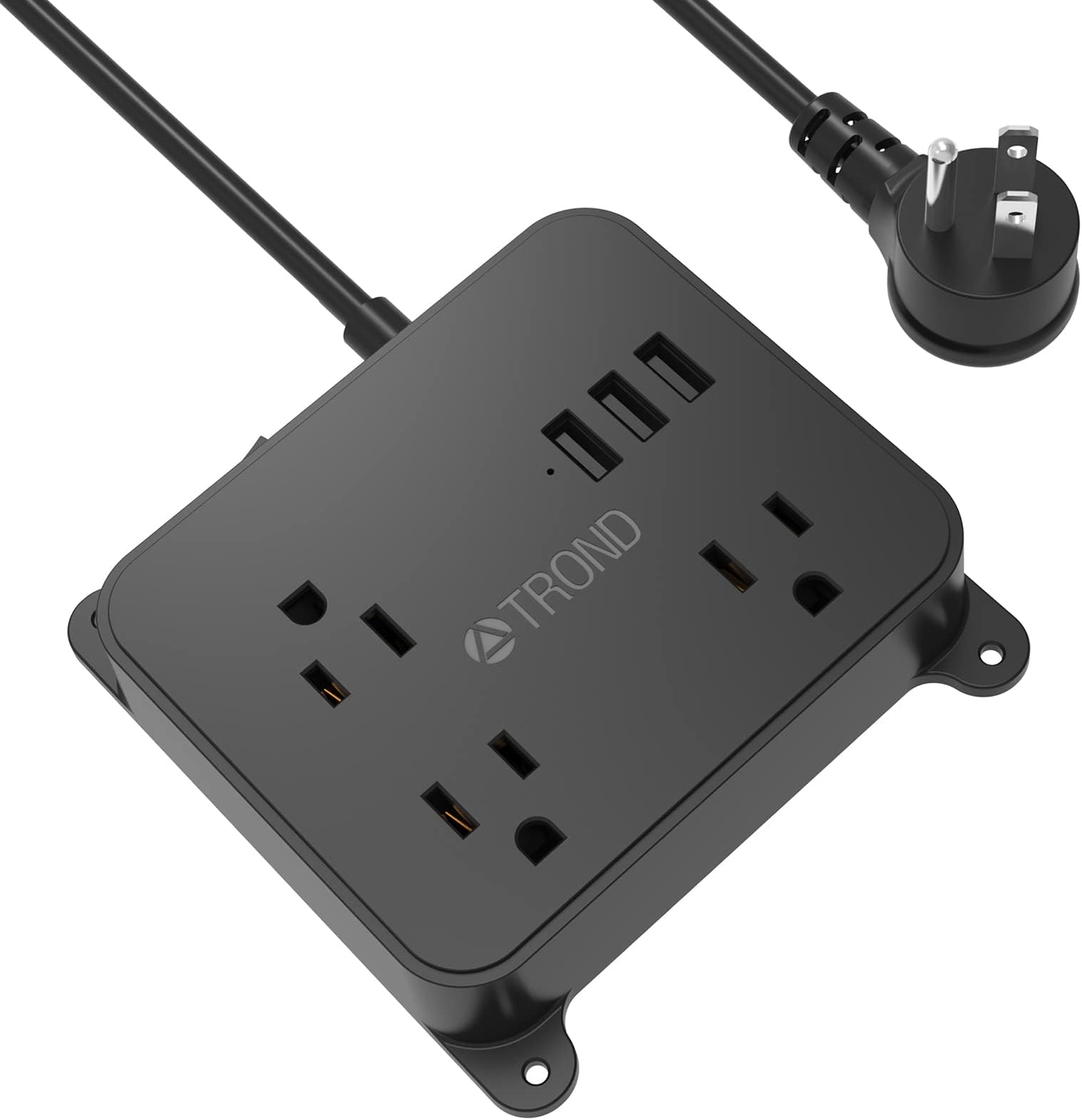 Power Strip with USB Ports - TROND 4.5 FT Extension Cord with 3 Outlets Desktop Charging Station, Non Surge Protector, Wall Mount for Dorm Home Office, ETL Listed Black