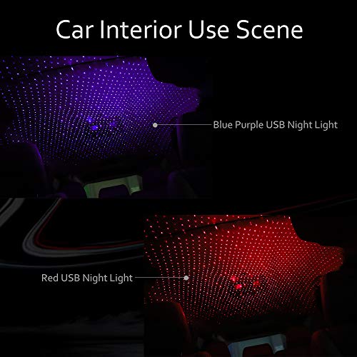 Aevdor Usb Star Night Light, 2 Packs, Romantic Car Roof Lights, Adjustable Usb Night Light For Bedroom, Car, Party, Ceiling And More - Plug And Play (1 Red & 1 Violet Blue) #TOP4