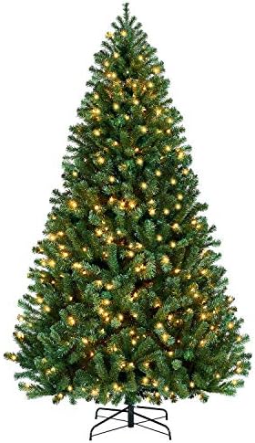 Yaheetech 7.5ft Prelit Artificial Hinged Christmas Pine Tree Prelighted Xmas Tree for Home Party Holiday Decoration with 550 Warm White Lights and 1354 Branch Tips