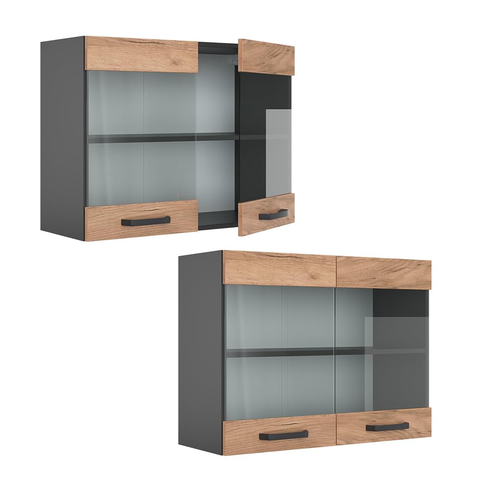 Vicco Küchenglasschrank R-Line, Goldkraft Eiche, 80 cm, zur freien Kombination innerhalb modularer Küchensysteme