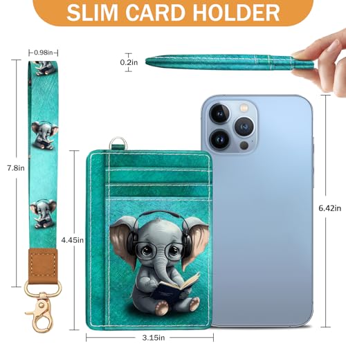 Image of Yonlevres Elephant Credit Card Holder Slim RFID Wallet Women Wristlet Cute | Front Pocket, Handy, RFID Blocking, Woman Girls Ladies Gifts, D-ring for Keychain,Thin Mini Card Case, ID Window, PU Leather