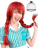 ANOGOL Hair Cap+Red Braided Wig for Anime Cosplay Women Wig Synthetic Wig for Costume Halloween Party