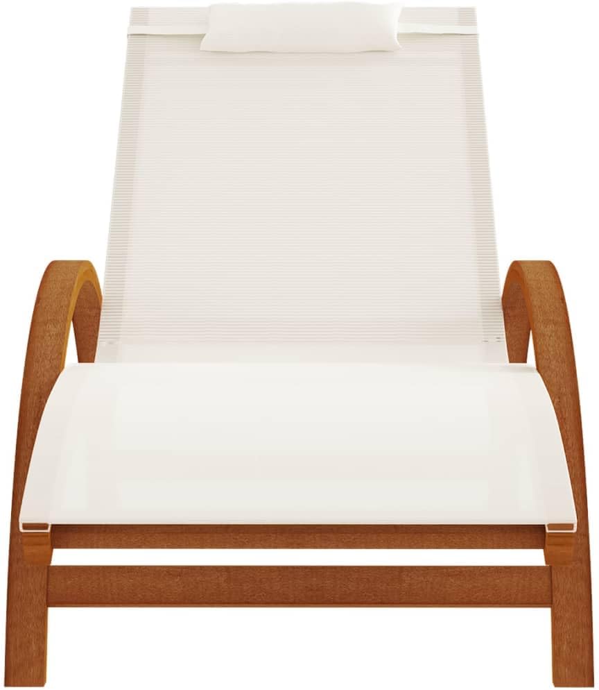Sun Lounger with Pillow White,Lawn Lounger,Gardens Furniture,Lounge Loungers,Pool Loungers,Deck Lounger,Party Chair,Napping Loungers,for Lawn,Backyard,Garden, Balcony,Textilene and Solid Wood Poplar