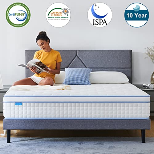 Iyee Nature King Mattress,12 Inch King Size Hybrid Mattress Individual Pocket Spring With Foam,King Bed In A Box With Breathable And Pressure Relief,Medium Plush,Blue #TOP3