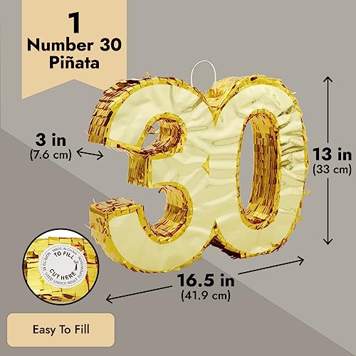 Gold Foil Number 30 Pinata For 30Th Birthday Party Decorations, Anniversary Celebrations (Small, 16.5 X 13 X 3 In) #TOP2