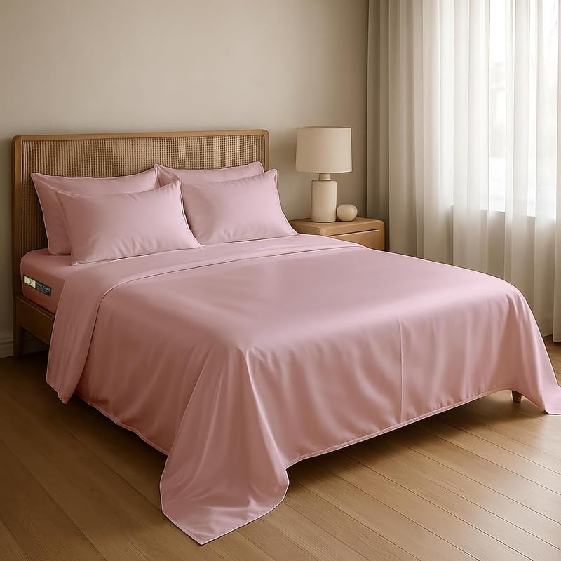 Image of Day Care-Luxury Satin Flat King Size (92x106 Inchs) Bedsheet|Ultra Soft Silky Smooth Touch|Breathable, Lightweight & Skin Friendly|Wrinkle Resistant|Baby Pink