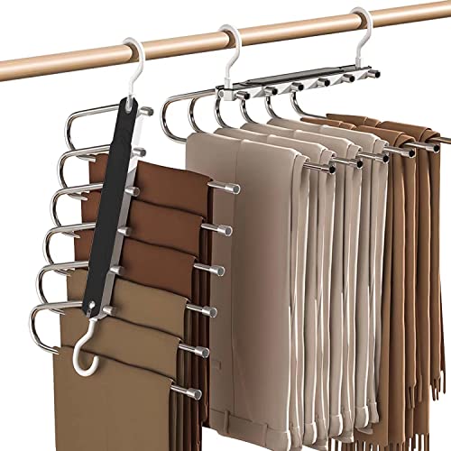 La mejor selección de Perchas para pantalones los mejores 10. 47 ABENNLY Perchas para Pantalones,Perchas Plegables Antideslizantes para Organizador de Clóset,para Ahorrar Espacio,6 Niveles Multifuncionales para Colgar...