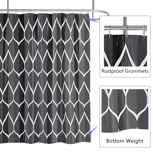 Image of LLSCL Fabric Shower Curtain Liner with Magnets, Black Grid Waterproof Hotel Quality, 72 x 72 Machine Washable
