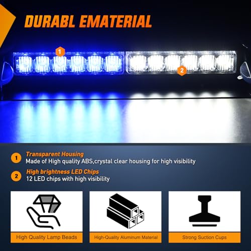 Image of Nilight 12LED Traffic Advisor Strobe Light Bar Blue White Hazard Safety | Emergency Warning Dash Front /Rear Windshield Flashing Lights for Cars Trucks Police Firefighter Plow Construction Vehicles