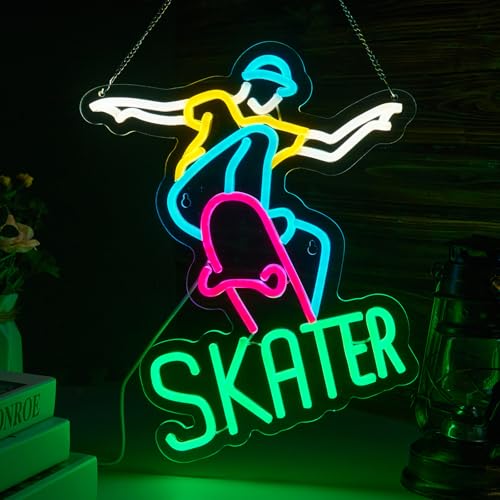 Image of Skater Neon Sign Skateboard Neon Sign for wall decor Gifts for Birthday Kids Room Art Decor(15.8x12.6 Inch)