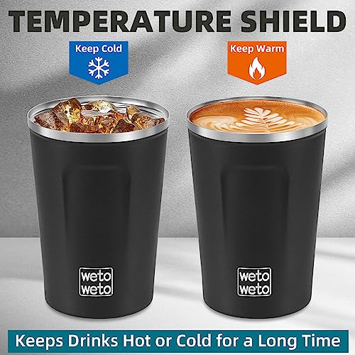 Image of WETOWETO 12 oz Stainless Steel Insulated Tumbler, Spill Proof Coffee Travel Mug with Lid, Reusable Coffee Cups with lids, Portable Coffee Mug Thermal Cup for Keep Hot Ice Drink, (Black)