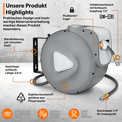 Druckluftschlauch-Aufroller TRESKO 20m mit Wandmontage