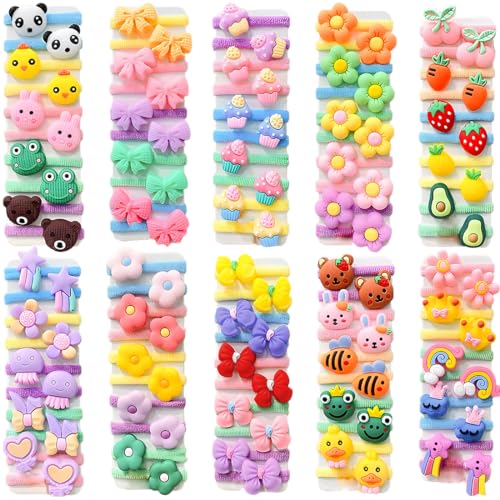 CATOR 100 elastici per capelli elastici in gomma per cartoni animati, per ragazze, piccole fasce per capelli corde, supporto per coda di cavallo per capelli sottili, adatto per bambine e bambini