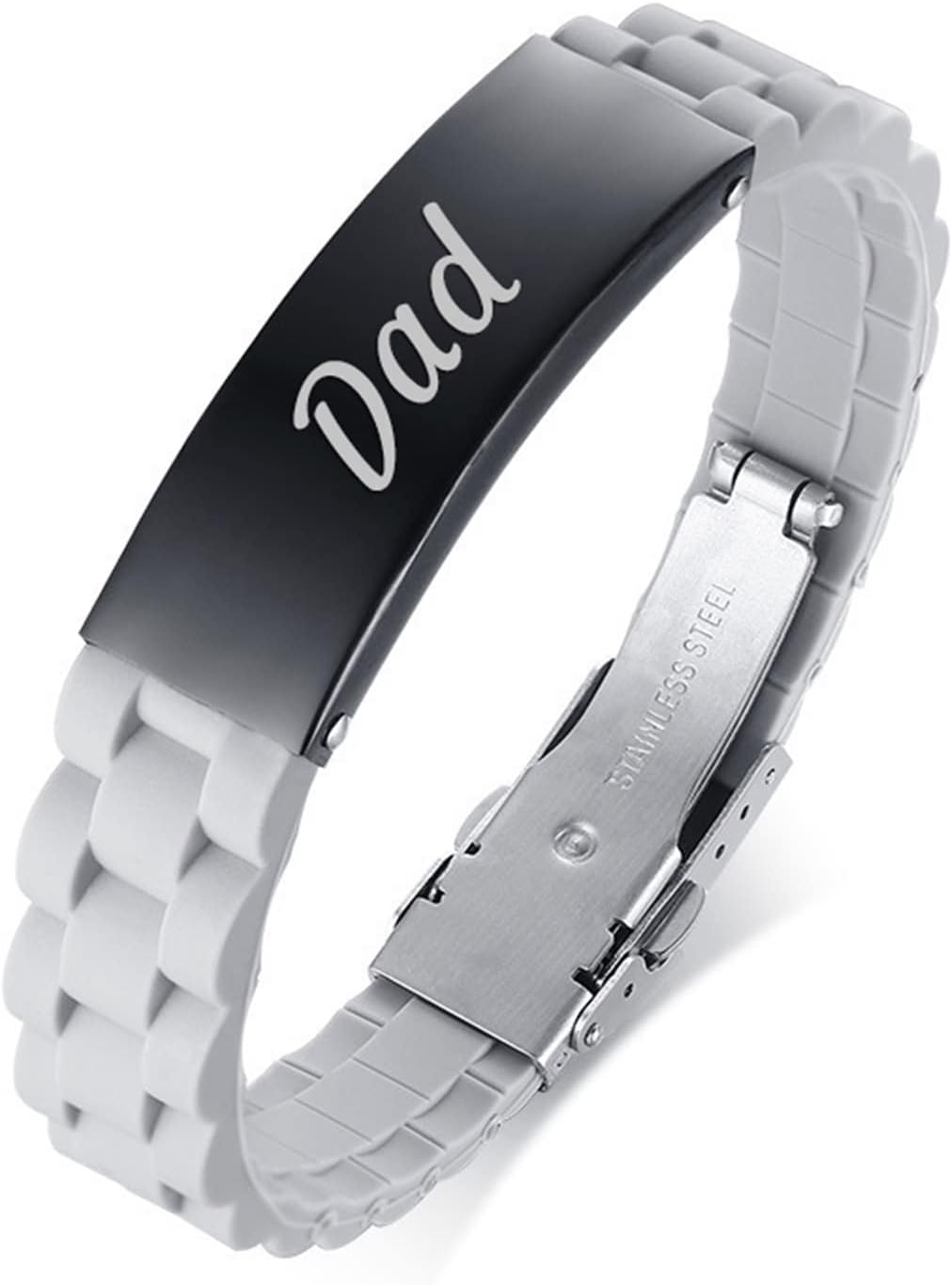 Daesar Men's Bracelets Stainless Steel Silicone Dog Tag Engraved Dad Bangle Bracelets for Men ID Bracelet for Father Gift
