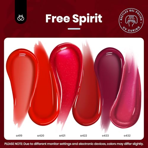 Image of Beetles Red Gel Nail Polish Set-15ML 6 Colors Shimmer Bloody Red Burgundy Gel Polish Kit Soak Off UV Full Size Nail Art Salon Design DIY Gift for Women Colorful Bottle
