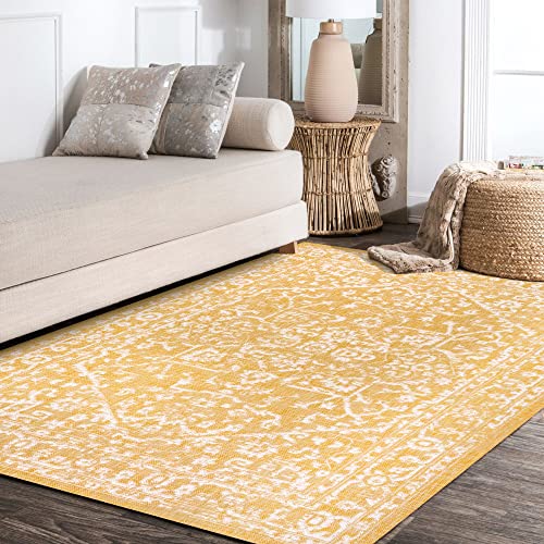 Jonathan Y Smb104G-8 Malta Bohemian Medallion Textured Weave Indoor Outdoor Area-Rug, Coastal Traditional Transitional Easy-Cleaning,Bedroom,Kitchen,Backyard,Patio,Non Shedding, 8 X 10, Yellow/Cream #TOP5