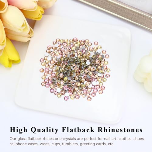 Image of 1440PCS SS6 Crystal Glass Flatback Rhinestones, Round Flat Back Crystal Gems for Nail Art and Craft Clothes, Glue Fix Diamond Stones Pink Champagne (1.9-2.0mm)