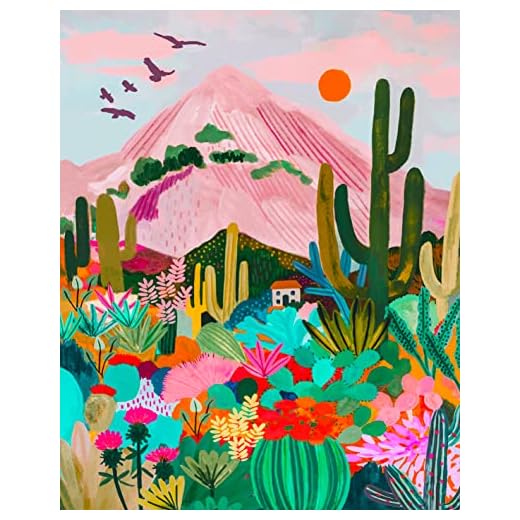 TISHIRON Cadena de Montaña Pintura por Números para Niños Cactus Acrílico para Adultos Principiantes Kit de Pintura Hogar Pared Salón Dormitorio Decoración de Pared 40,44 x 50 cm (Desierto)