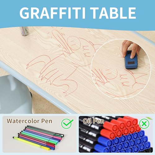 Toddler-Table-and-Chairs-Kids-Table-and-4-Chairs-Set-with-Graffiti-Desktop-Height-Adjustable-Kids-Study-Table-for-Boys-and-Girls-Aged-3-8-Max-300lbs Toddler Table and Chairs Kids Table and 4 Chairs Set with Graffiti Desktop Height Adjustable Kids Study Table for Boys and Girls Aged 3 8 Max 300lbs